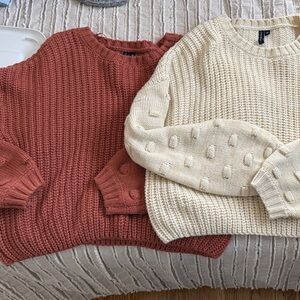 moon & madison Crew Neck Sweater - Cream and Rust